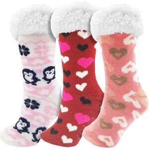 Fuzzy Fluffy Slipper Socks, 3 Pairs Womens Sherpa Non Slip Plush Comfy Cozy Cabi